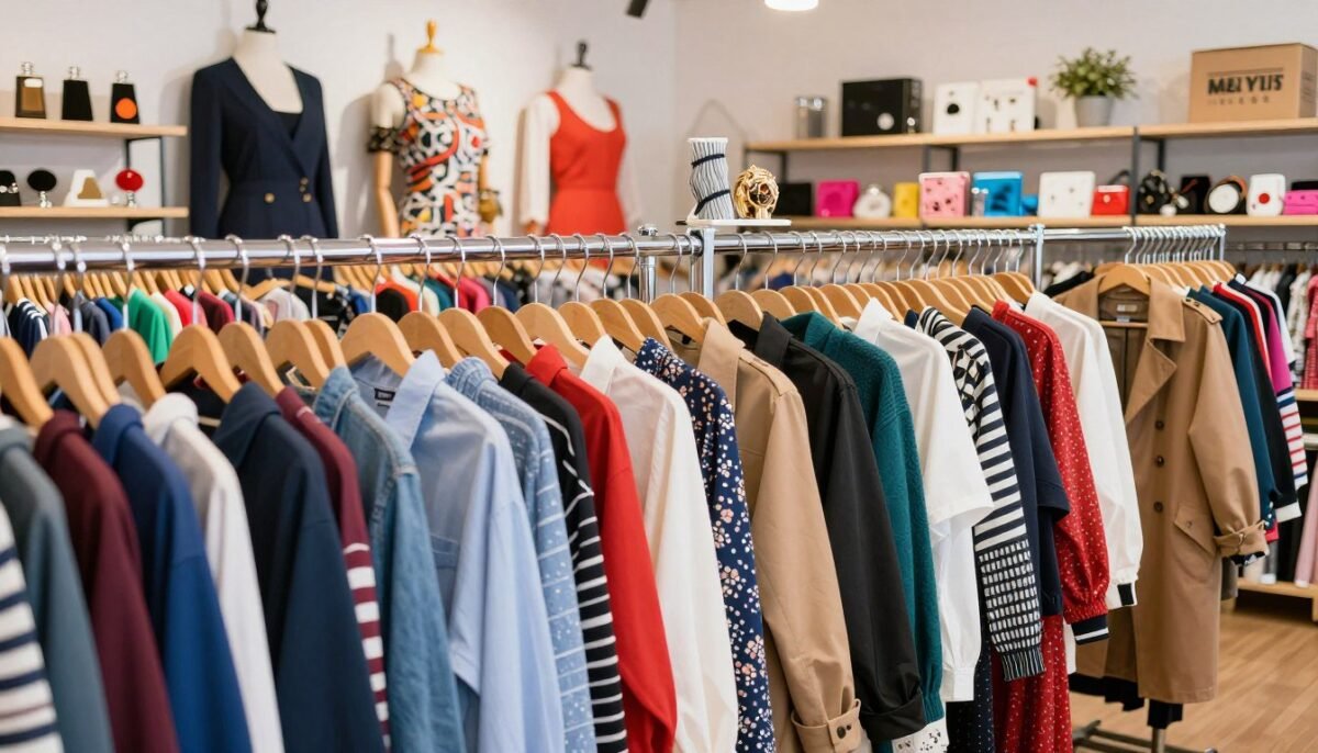 Thrift store clothing rack with costume potential items Thrift store clothing rack with costume potential items