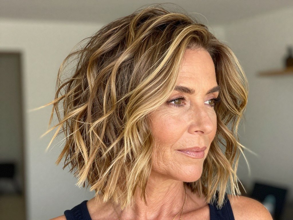 Tousled beach wave bob for women over 60