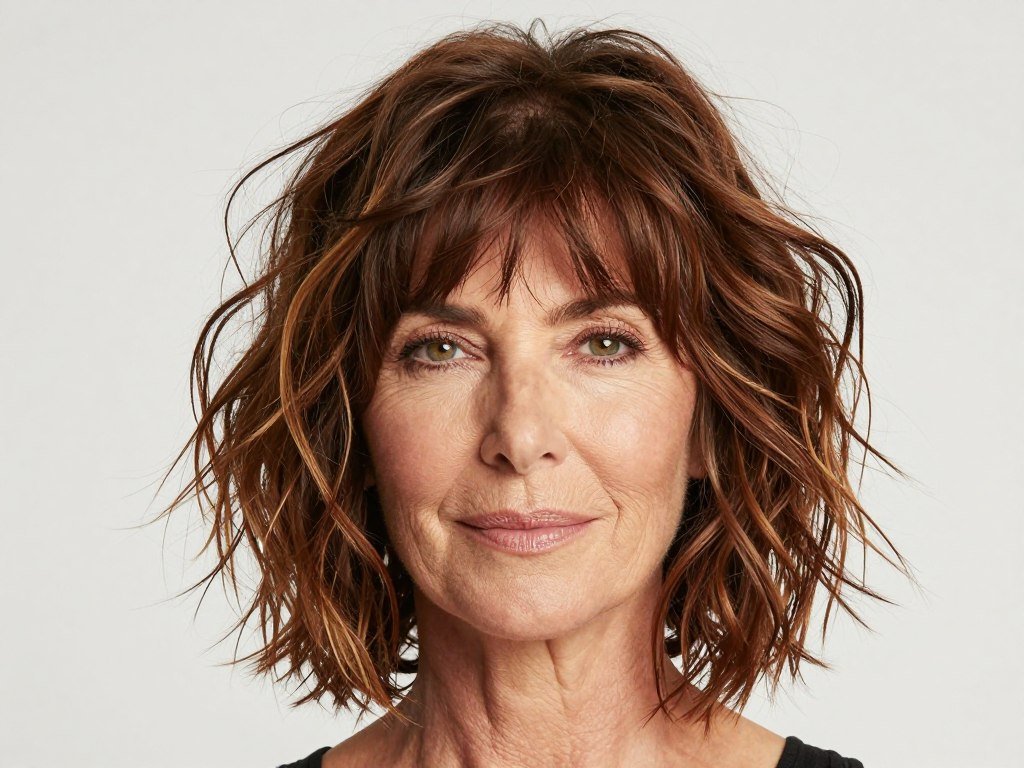 Tousled wavy bob for women over 60