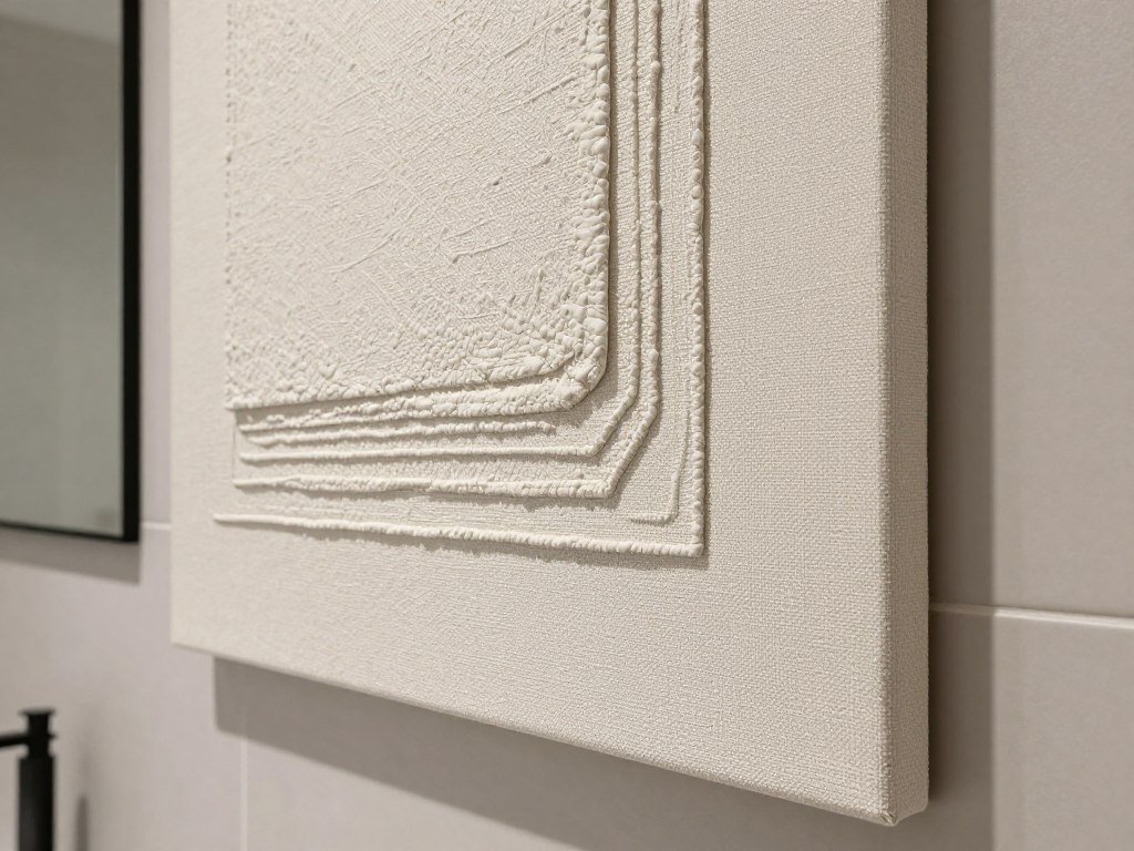 Trendy textured canvas art in contemporary bathroom