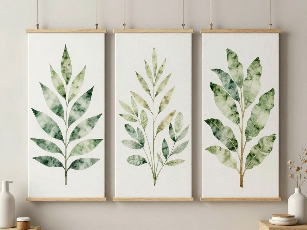 Triptych botanical canvas bathroom wall