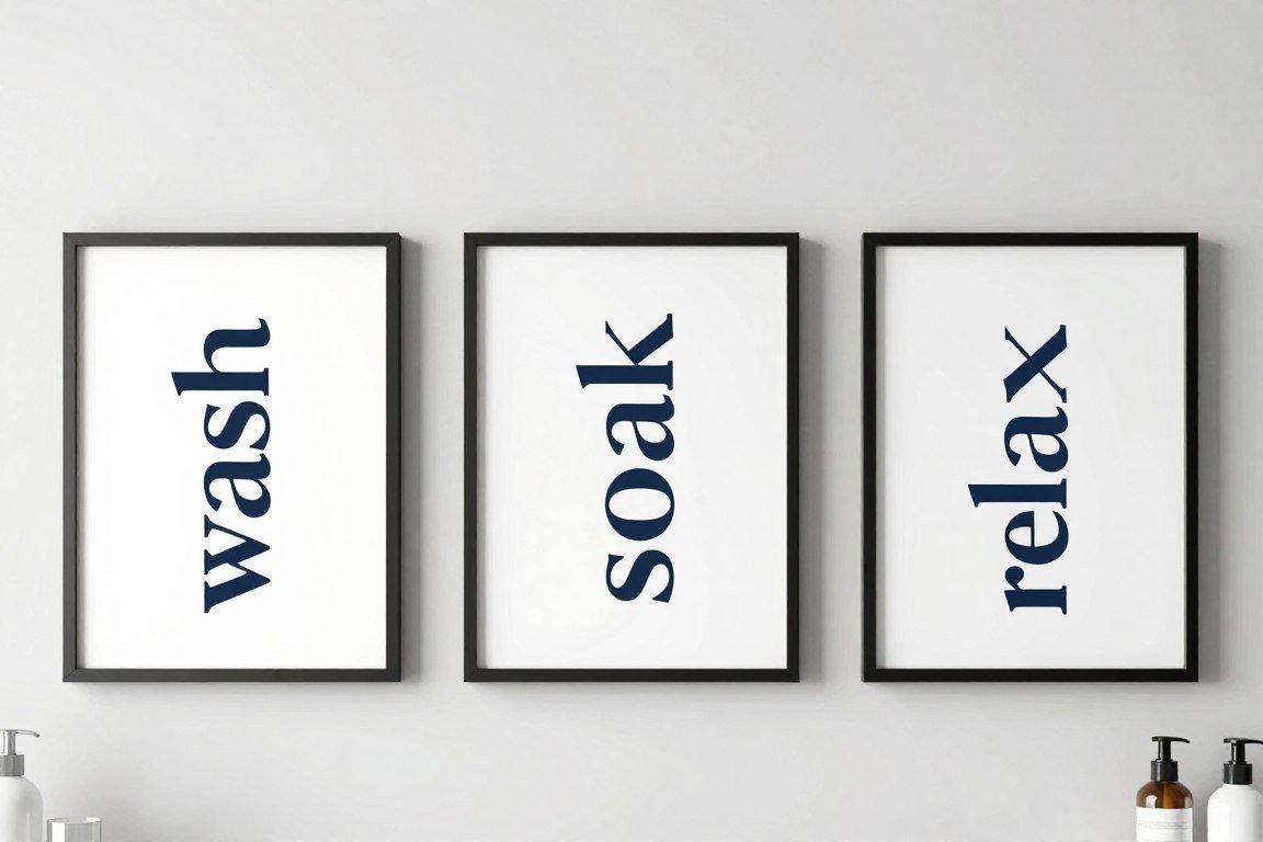 Typography wall art set with bathroom phrases