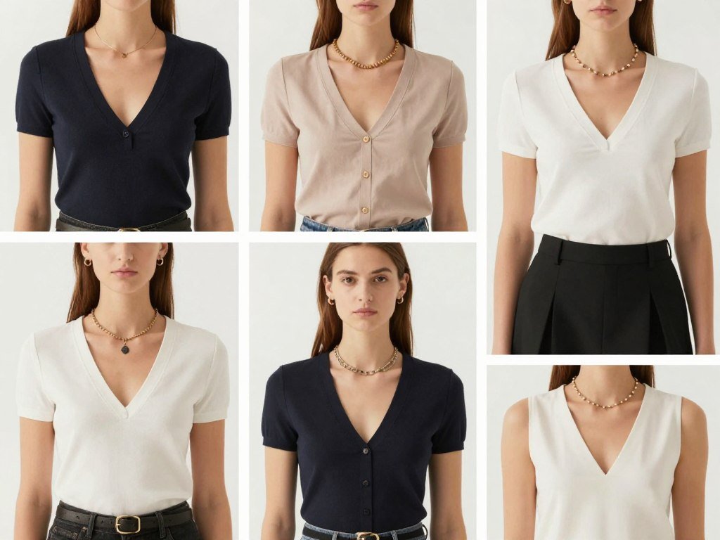 Various V-neck styles on clothing