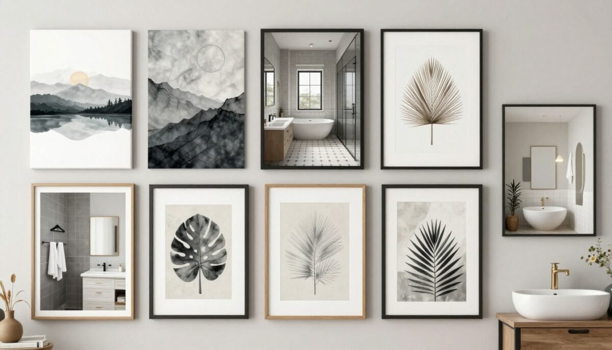 Various bathroom wall art styles displayed together
