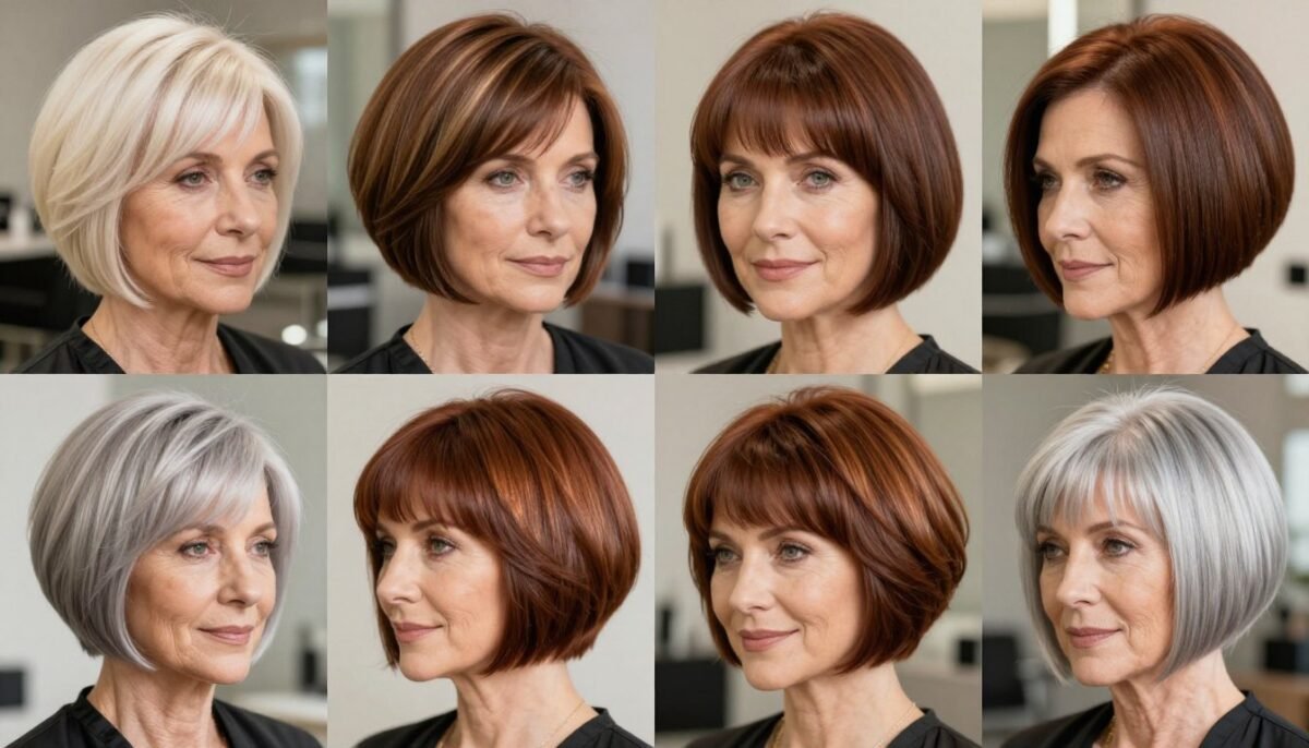 Various color options for short haircuts showing dimension and depth