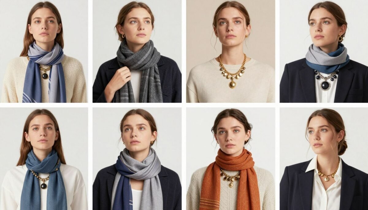 Various scarf and necklace styling options Various scarf and necklace styling options