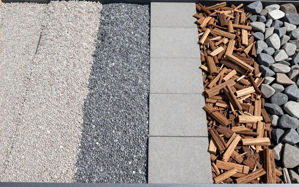 Various walkway materials displayed for comparison