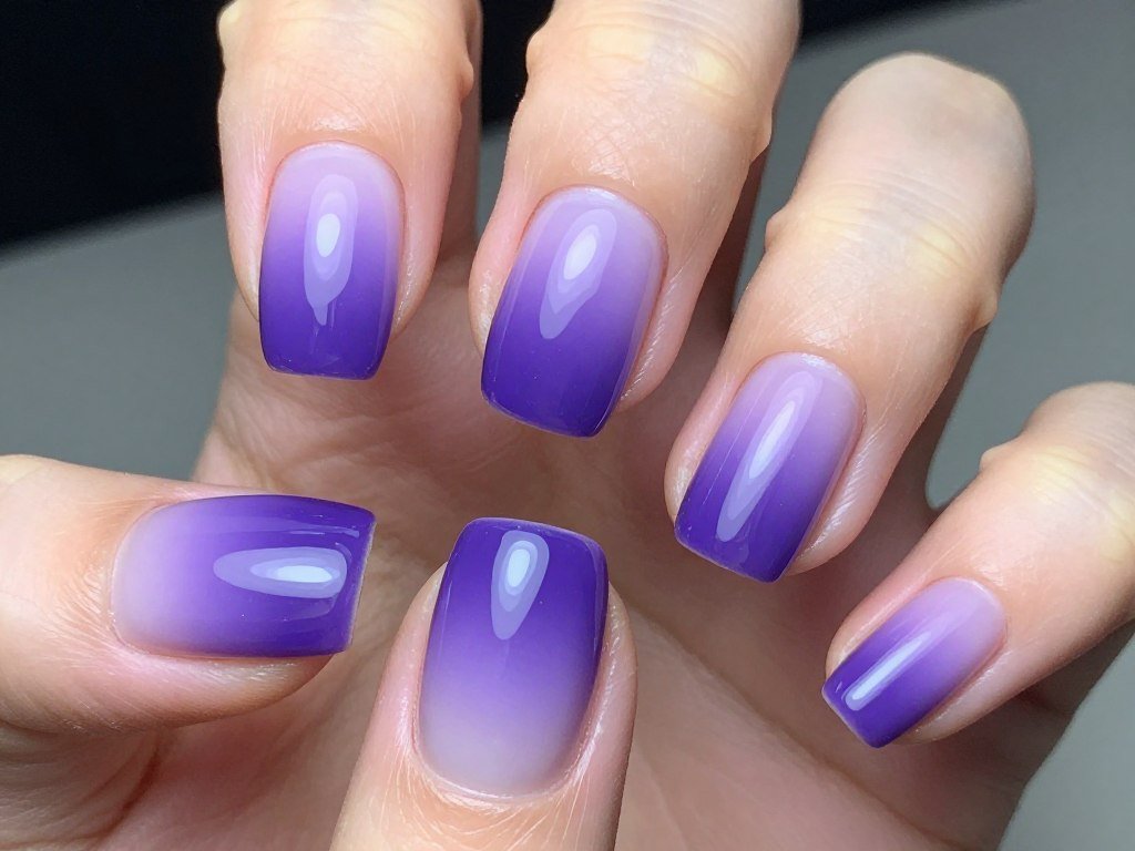 Vertical gradient from light to dark purple on individual nails