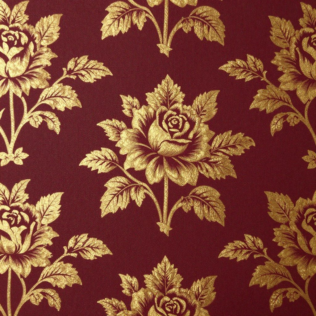 Victorian rose wallpaper pattern in burgundy and gold