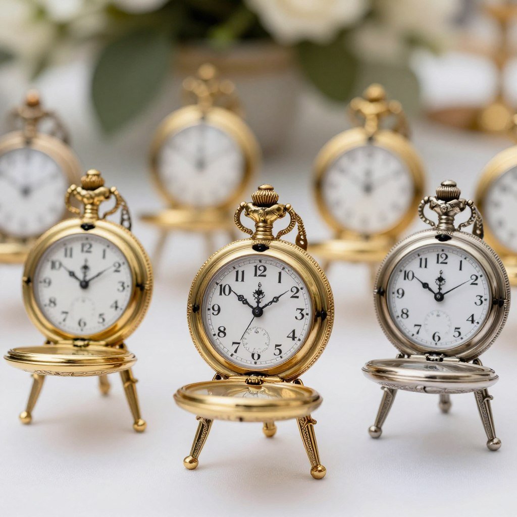 Vintage pocket watch table number holders for wonderland party