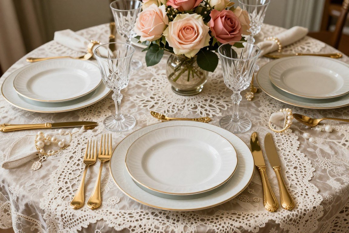 Vintage wedding table setting with antique china