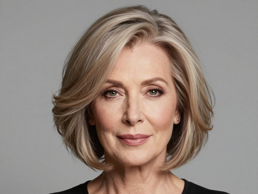 Volume-building bob for fine hair on mature women