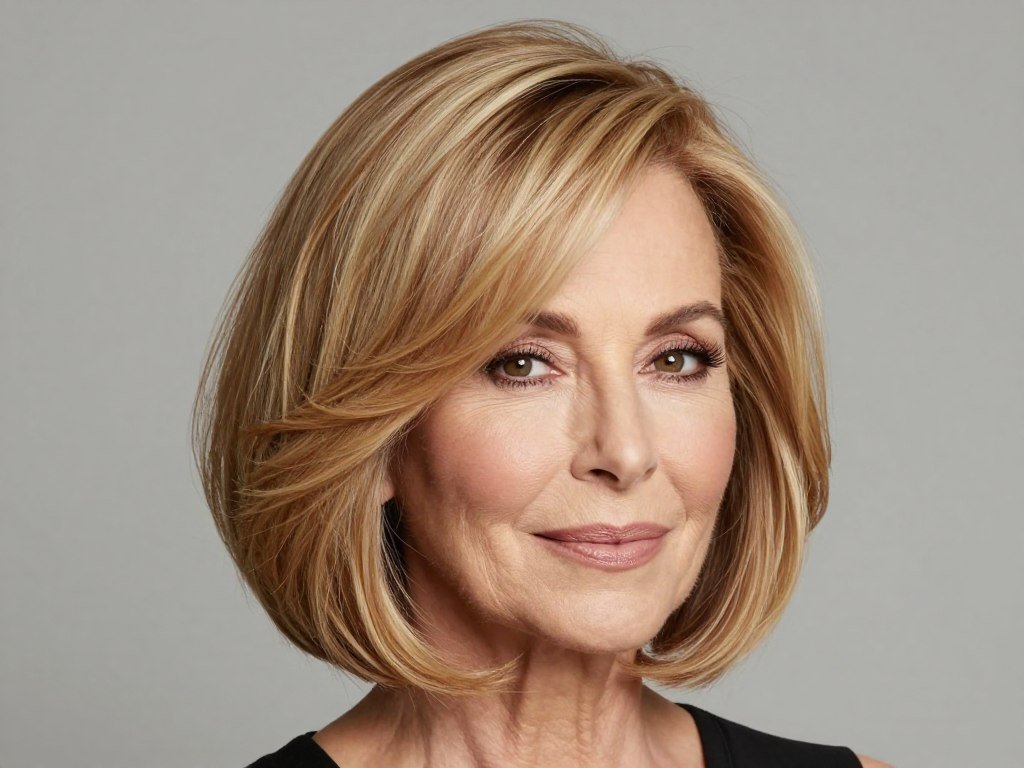 Voluminous blow-dried bob for mature women