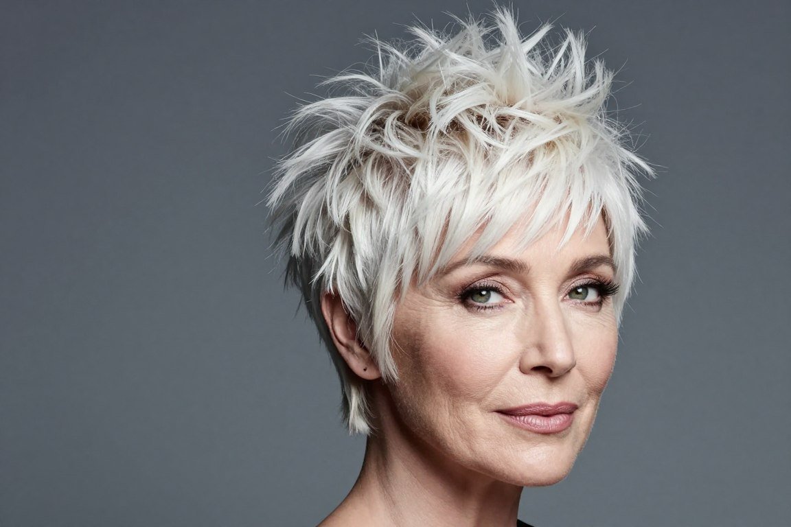 Voluminous layered pixie cut showing maximum height and texture