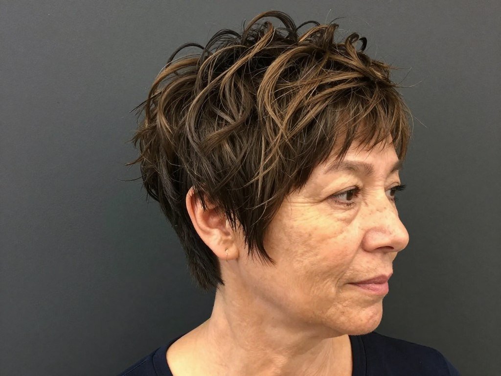 Wavy pixie hairstyle for mature women