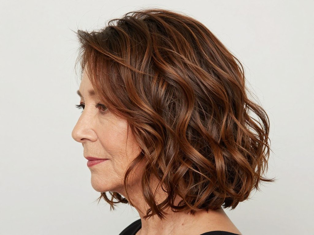 Wavy textured bob with loose waves for mature women