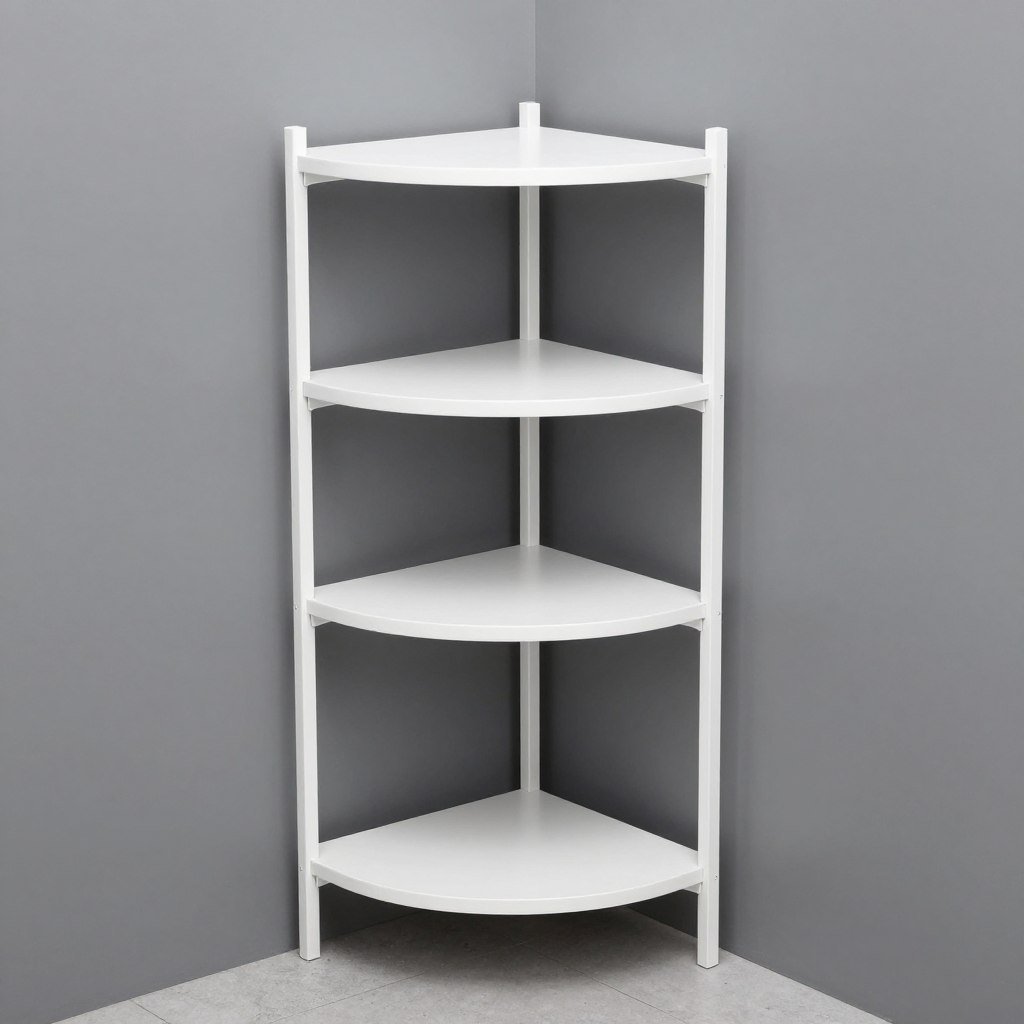 White corner bathroom organizer shelf unit