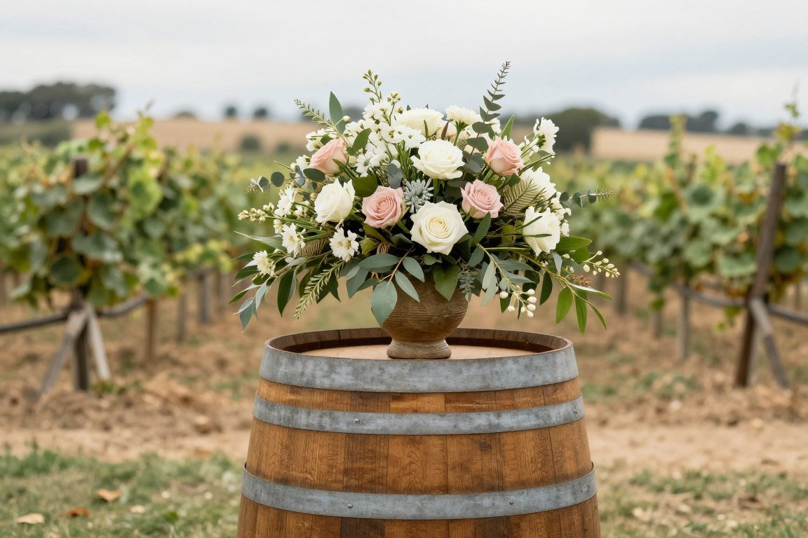 Wine barrel wedding decoration