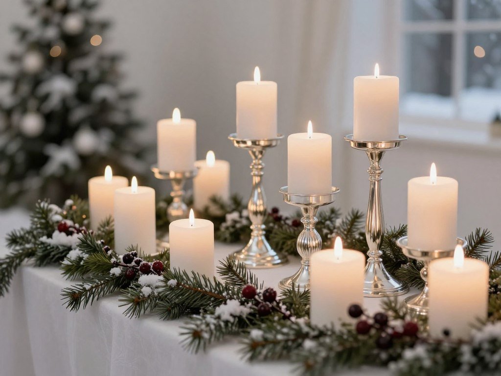 Winter wedding candle display
