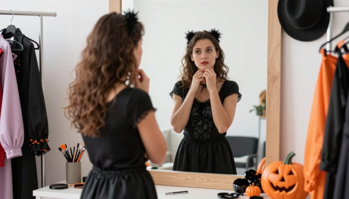 Woman choosing between different costume options
