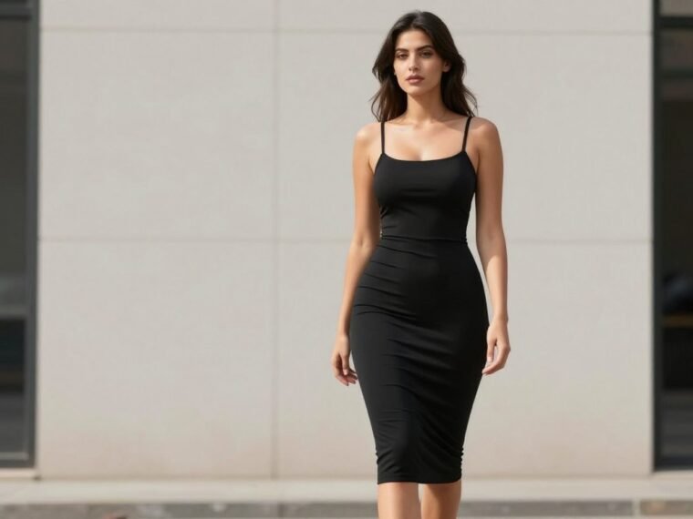 Woman confidently wearing a bodycon dress showcasing styling techniques for hip dips