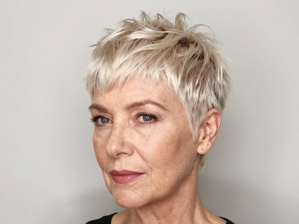 Woman over 60 with pixie featuring undercut and voluminous top
