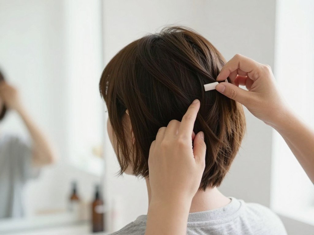 Woman styling short choppy haircut with fingers and product