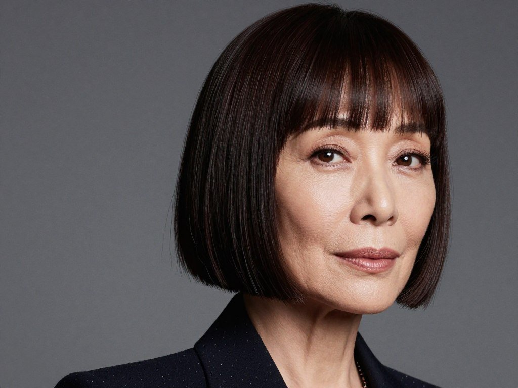 Woman with blunt bob and straight-across bangs