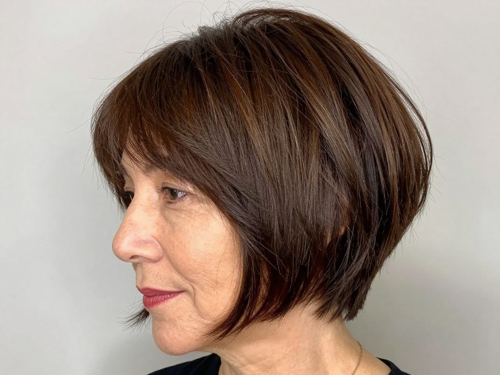 Woman with choppy layered bob haircut