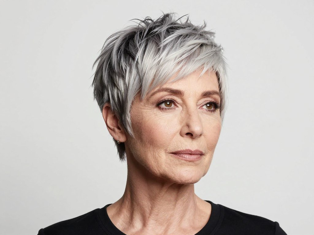Woman with disconnected pixie haircut