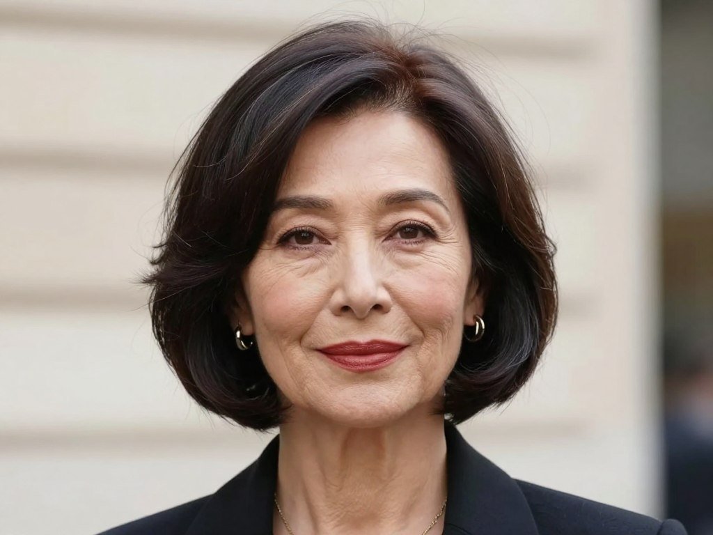 Woman with elegant French bob haircut