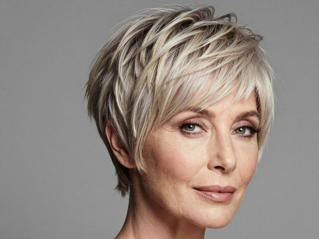 Woman with fine hair in voluminous pixie cut