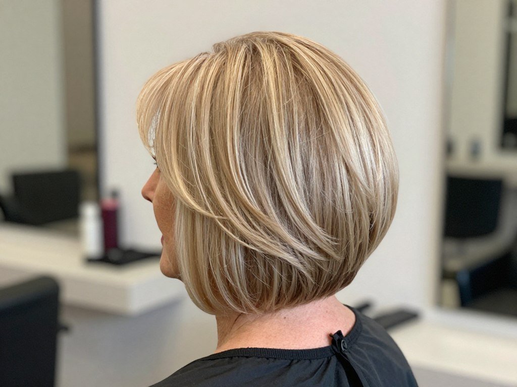 Woman with graduated bob featuring stacked back