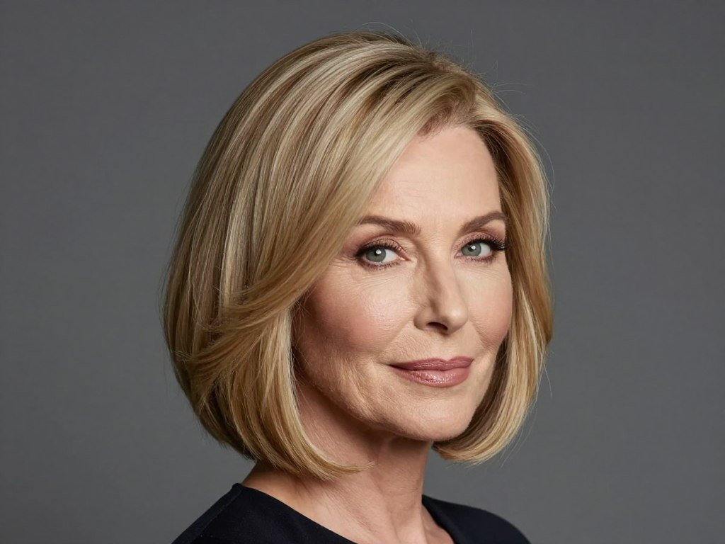 Woman with graduated layers bob haircut