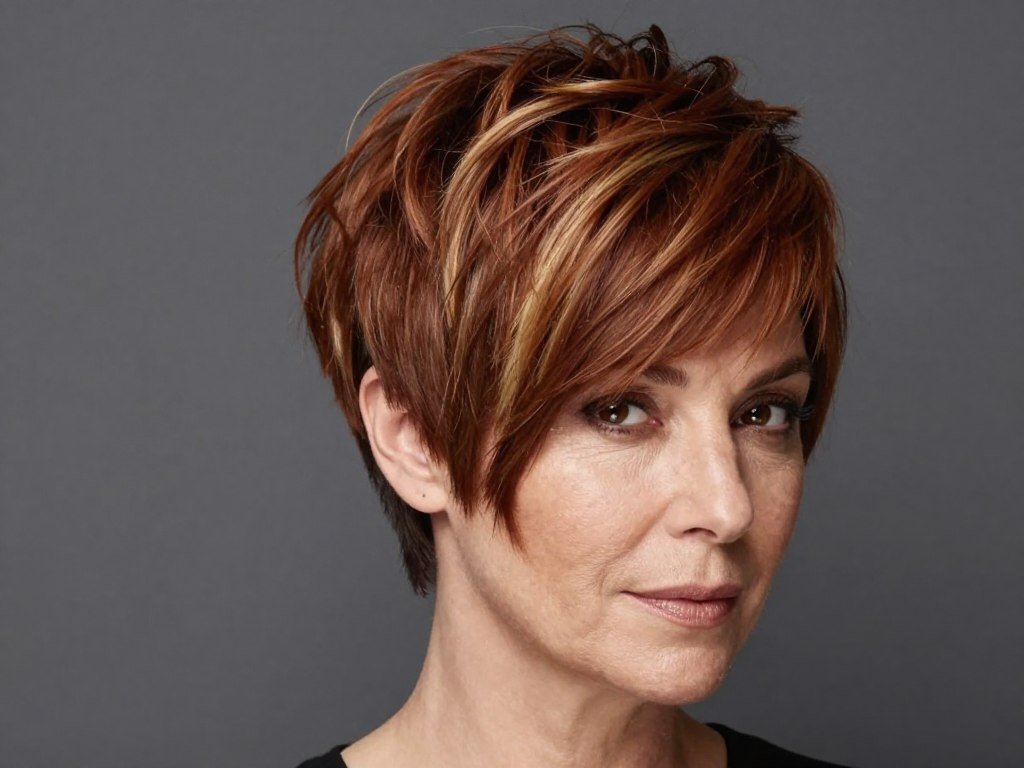 Woman with layered textured pixie