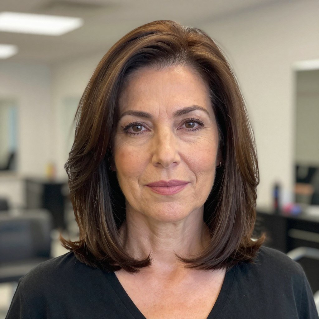 Woman with long face wearing voluminous short bob