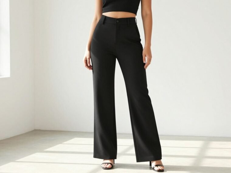 Woman with long legs short torso wearing balanced outfit showing proper proportions