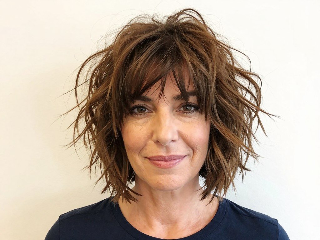 Woman with messy textured bob haircut