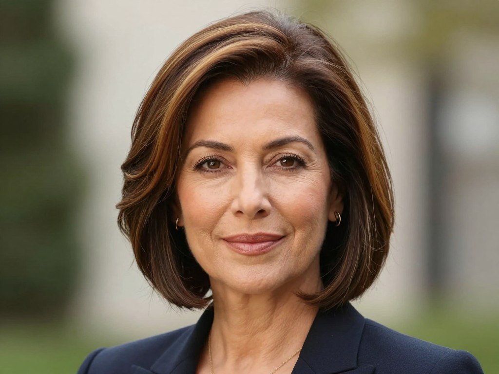 Woman with oblong face shape wearing short bob with width at sides