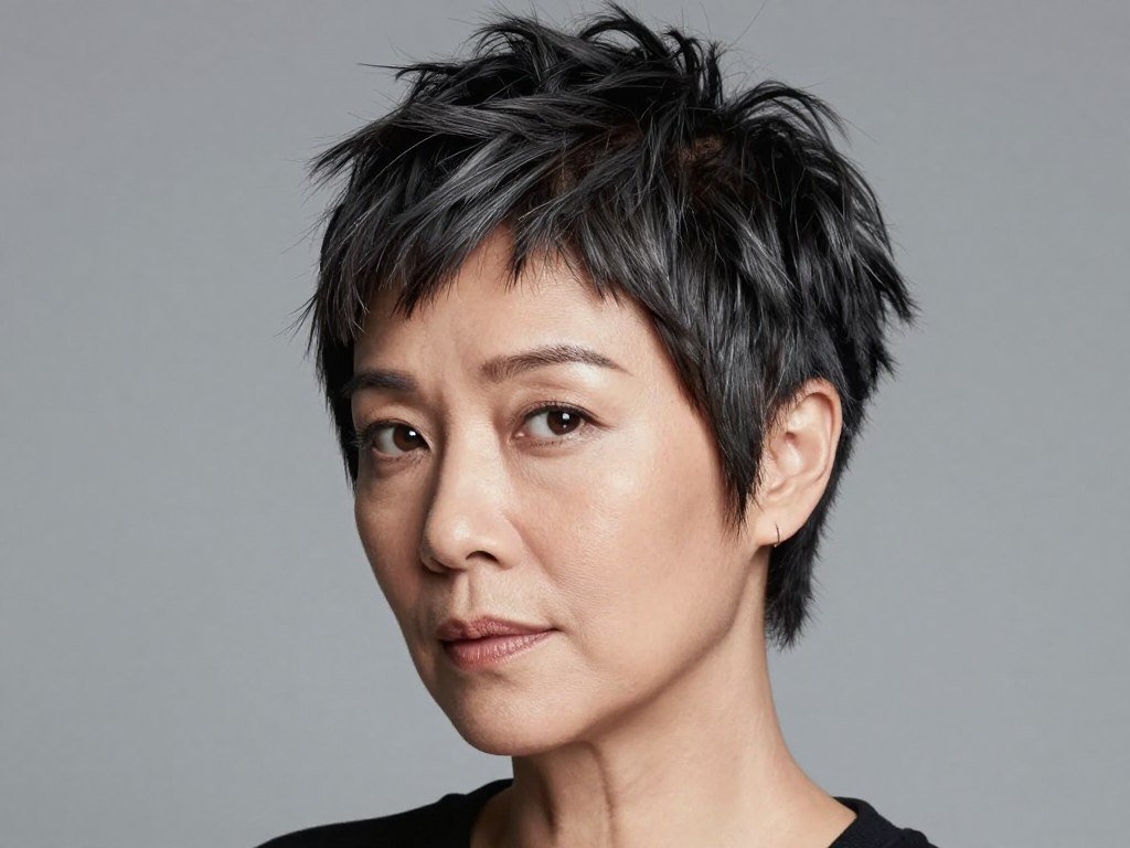 Woman with razored crop haircut