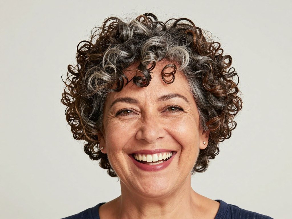 Woman with short curly crop haircut