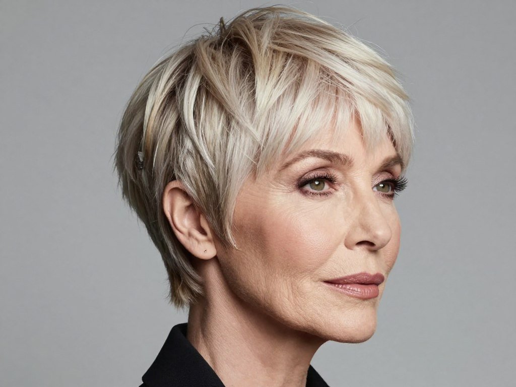 Woman with side-swept pixie haircut