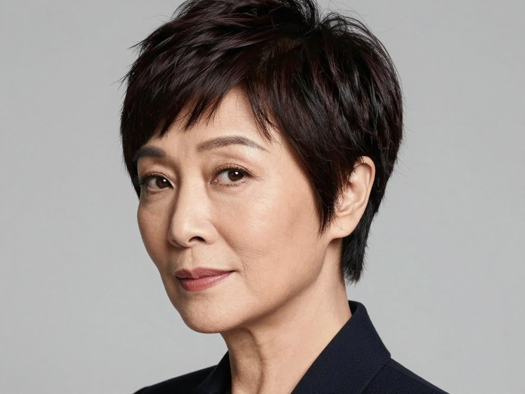 Woman with sleek pixie and defined side part