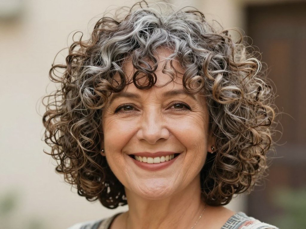 Woman with soft curly bob haircut