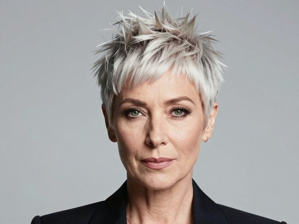 Woman with spiky textured pixie haircut