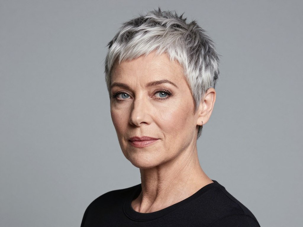 Woman with tapered pixie and long top section