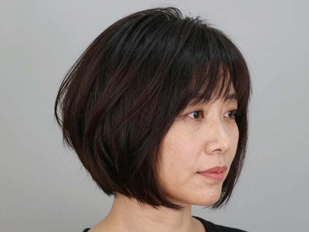 Woman with thick hair in textured bob