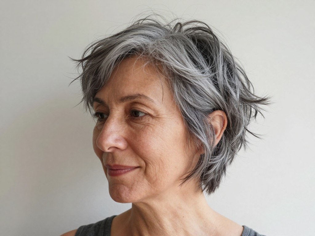 Woman with tousled short crop haircut