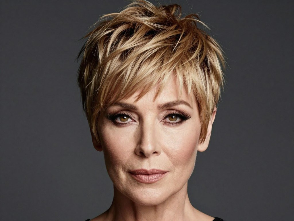 Woman with voluminous pixie featuring height at crown