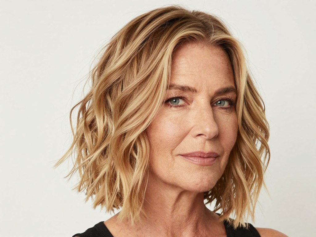 Woman with wavy long bob haircut